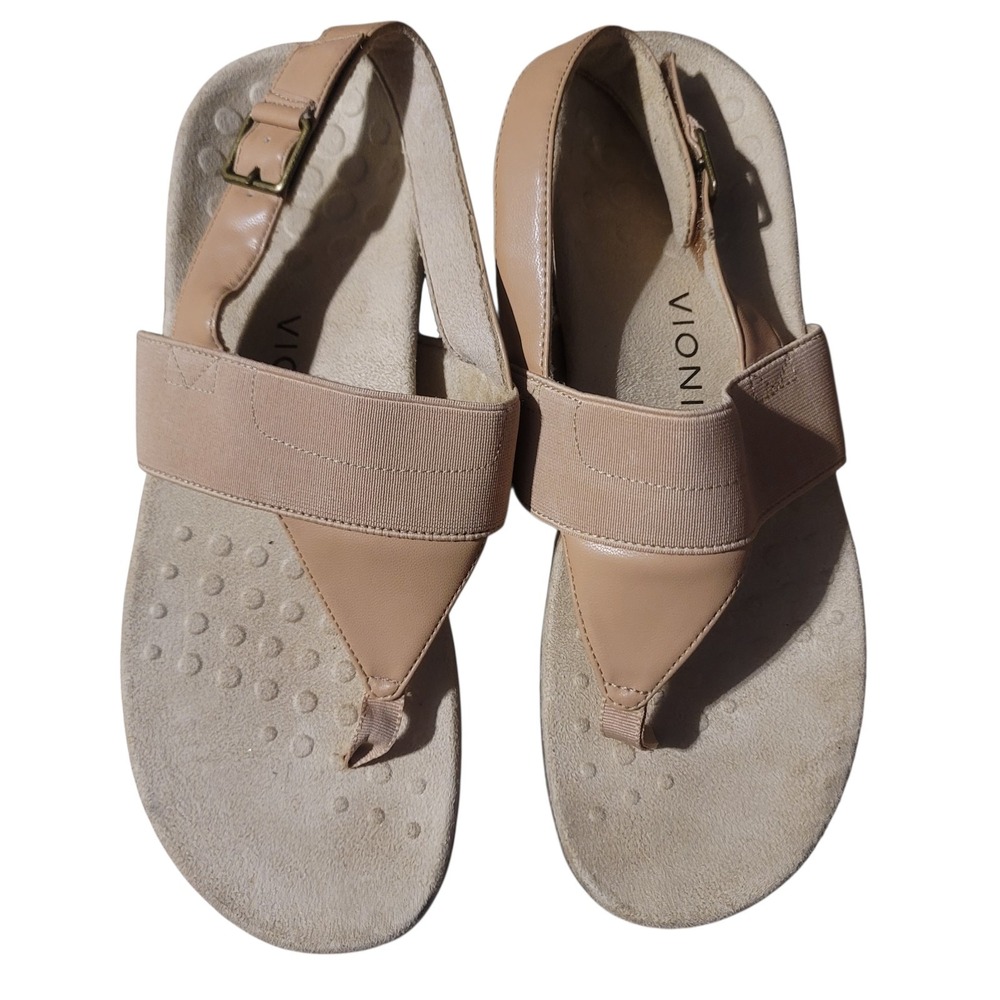 Vionic Adjustable T-Strap Sandals Danita  Color Macaroon Beige size 10 Flat - Picture 2 of 6